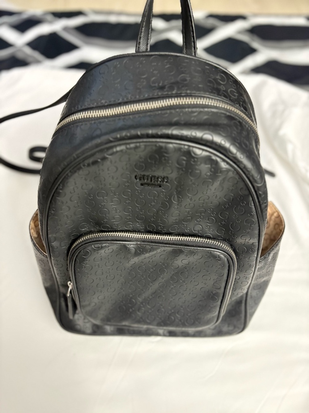 Guess Black Monogram Mini Backpack